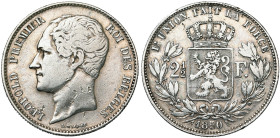 BELGIQUE, Royaume, Léopold Ier (1831-1865), AR 2 1/2 francs, 1850. Grande tête. Dupriez 463. Nettoyé.

Beau / Fine