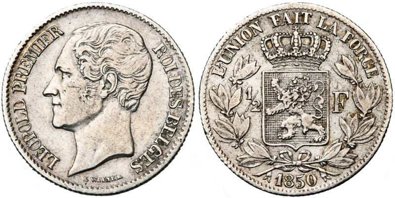 BELGIQUE, Royaume, Léopold Ier (1831-1865), AR 1/2 franc, 1850. L WIENER sans po...