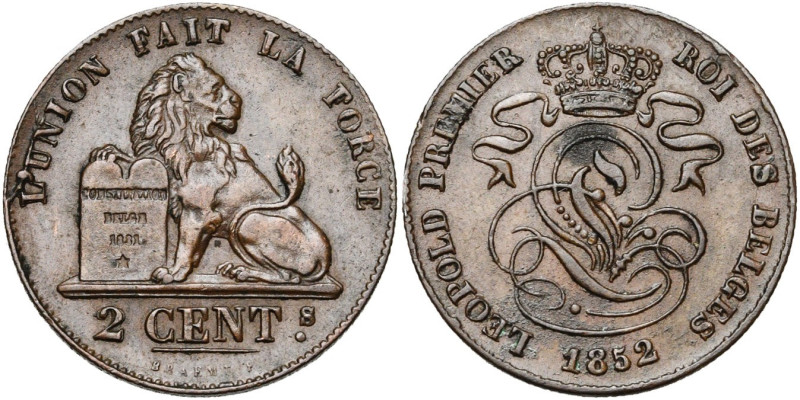 BELGIQUE, Royaume, Léopold Ier (1831-1865), Cu 2 centimes, 1852. BRAEMT F. avec ...