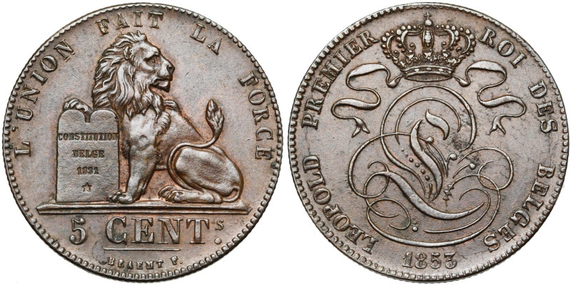 BELGIQUE, Royaume, Léopold Ier (1831-1865), Cu 5 centimes, 1853. Dupriez 559.
...