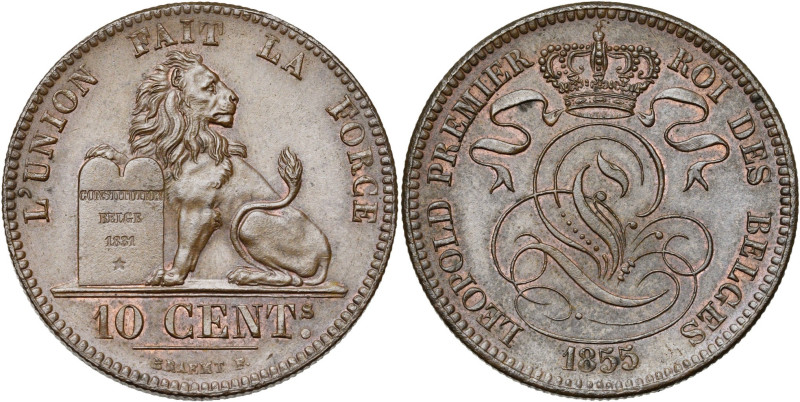 BELGIQUE, Royaume, Léopold Ier (1831-1865), Cu 10 centimes, 1855. Dupriez 563. R...