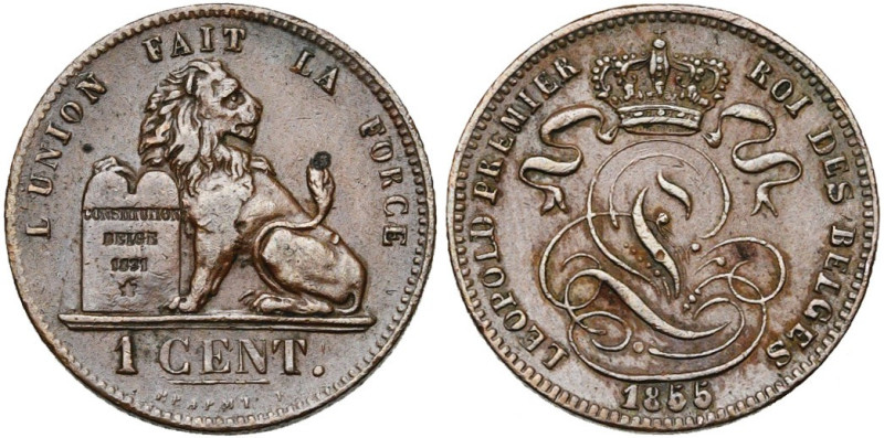 BELGIQUE, Royaume, Léopold Ier (1831-1865), Cu 1 centime, 1855. Dupriez 569. Trè...