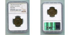 BELGIQUE, Royaume, Léopold Ier (1831-1865), 20 centimes, 1860. Essai de Braemt en cuivre. Tranche cordonnée en creux. Dupriez 750. Rare. Gradé NGC MS6...