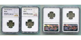 BELGIQUE, Royaume, Léopold Ier (1831-1865), lot de 2 p.: 10 centimes 1862 (NGC MS67) et 5 centimes 1863 (NGC MS66).

Fleur de Coin / Uncirculated
