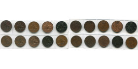 BELGIQUE, Royaume, Léopold Ier (1831-1865), lot de 10 p. de 5 centimes: 1841 (Beau), 1842, 1848, 1849, 1850 (O large et 0 étroit), 1852 (2), 1856 (Sup...