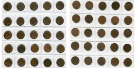 BELGIQUE, Royaume, Léopold Ier (1831-1865), lot de 25 p. de 2 centimes: 1833, 1834, 1835 (2), 1836 (2), 1846, 1847, 1849, 1851, 1856, 1857 (2), 1858, ...