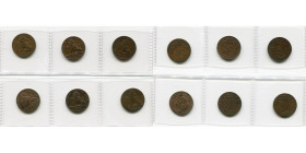 BELGIQUE, Royaume, Léopold Ier (1831-1865), lot de 6 p. de 1 centime: 1845 (Superbe), 1846, 1847 (Beau), 1859, 1861, 1862.

Très Beau / Very Fine