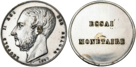 BELGIQUE, Royaume, Léopold II (1865-1909), module de 5 francs, 1865. Essai de Jouvenel en argent. Tranche lisse. Dupriez 943. Rare. Nettoyé. Taches. L...