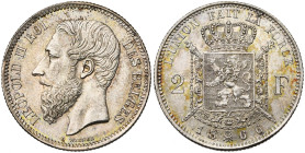 BELGIQUE, Royaume, Léopold II (1865-1909), AR 2 francs, 1866. Type A. Avec croix sur la couronne. Dupriez 1036.

Superbe / Extremely Fine