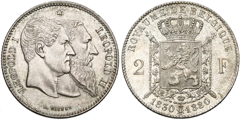 BELGIQUE, Royaume, Léopold II (1865-1909), AR 2 francs, 1880. Cinquantenaire de ...