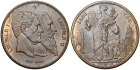 BELGIQUE, Royaume, Léopold II (1865-1909), module de 10 centimes, 1880. 10 rayons. Bronze clair. Tranche lisse. Frappe médaille. Dupriez 1225. Avec le...