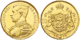 BELGIQUE, Royaume, Albert Ier (1909-1934), AV 20 francs, 1914 FR. Pos. B. Dupriez 1976; Bogaert 1976B. Très rare. Coups sur la tranche.

Très Beau à...