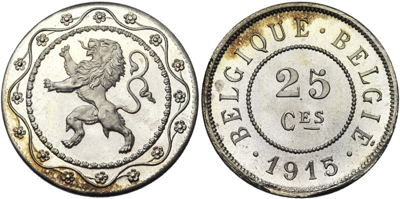 BELGIQUE, Royaume, Occupation allemande (1914-1918), 25 centimes, 1915 FR/NL. Re...