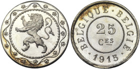 BELGIQUE, Royaume, Occupation allemande (1914-1918), 25 centimes, 1915 FR/NL. Refrappe en argent. Tranche lisse. Bogaert 1998B1. Pochette originale Mu...