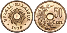 BELGIQUE, Royaume, Occupation allemande (1914-1918), 50 centimes, 1918 NL/FR. Refrappe en bronze clair. Tranche lisse. Bogaert 2030B2. Rare. Pochette ...