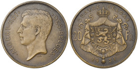 BELGIQUE, Royaume, Albert Ier (1909-1934), 20 francs - 4 belgas, 1931 FR. Essai en bronze mat. Coins de Bonnetain et Devreese. Tranche inscrite. Pos. ...