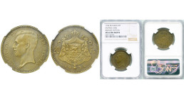 BELGIQUE, Royaume, Albert Ier (1909-1934), 20 francs, 1934 FR. Essai en bronze mat. Tranche inscrite pos. B. Dupriez 2508 var. Rare. Gradé NGC MS63.
...