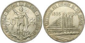 BELGIQUE, Royaume, Léopold III (1934-1951), AR 50 francs, 1935 FR. Pos. A. Exposition universelle - Centenaire des chemins de fer. Bogaert 2539A. Dans...