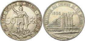 BELGIQUE, Royaume, Léopold III (1934-1951), AR 50 francs, 1935 FR. Pos. B. Exposition universelle - Centenaire des chemins de fer. Bogaert 2539B.

S...