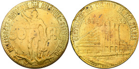 BELGIQUE, Royaume, Léopold III (1934-1951), 50 francs, 1935 FR. Exposition universelle. Refrappe en similor. Tranche cannelée. Dupriez 2535 var.; Boga...