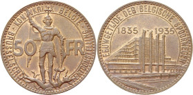 BELGIQUE, Royaume, Léopold III (1934-1951), 50 frank, 1935 NL. Exposition universelle. Epreuve en cuivre. Tranche lisse. Bogaert 2541B6. Rare. Frappe ...