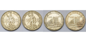 BELGIQUE, Royaume, Léopold III (1934-1951), lot de 2 p.: 50 francs 1935 FR, pos. B, et 1935 NL, pos. B. Exposition universelle - Centenaire des chemin...