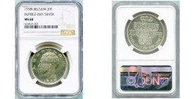BELGIQUE, Royaume, Léopold III (1934-1951), 20 francs, 1938 FR/NL. Essai de Rau en argent, au module de la p. de 50 francs (33 mm). Tranche lisse. Dup...