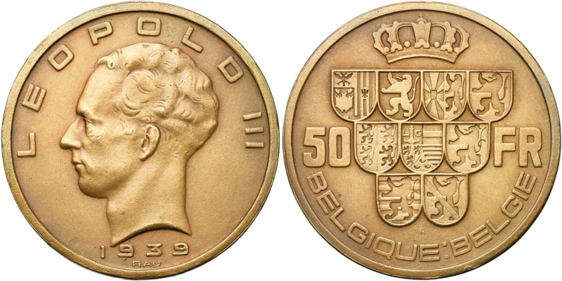 BELGIQUE, Royaume, Léopold III (1934-1951), 50 francs, 1939 FR/NL. Essai de Rau ...