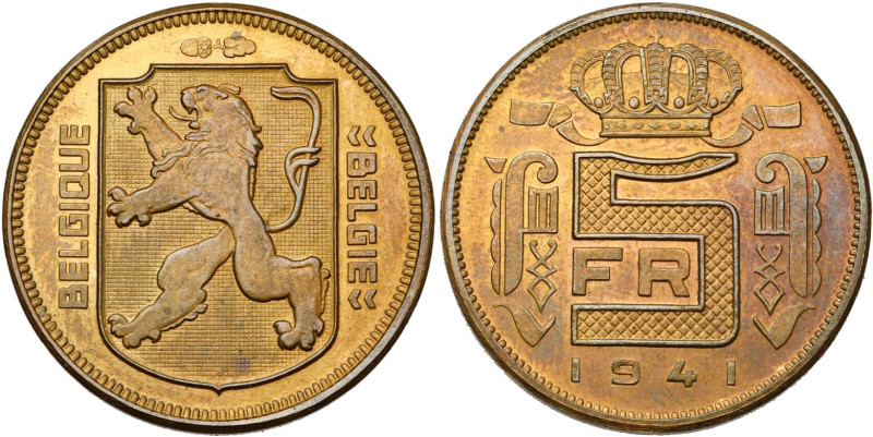 BELGIQUE, Royaume, Léopold III (1934-1951), 5 francs, 1941 FR/NL. Essai de Rau e...