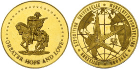 BELGIQUE, AV médaille, 1958. Exposition universelle de Bruxelles. D/ Le sigle de l'exposition sur le globe. R/ GREATER HOPE AND LOVE. Saint Martin à c...