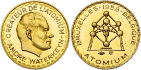 BELGIQUE, Royaume, Baudouin (1951-1993), médaille en or, 1958. André Waterkeyn, créateur de l'Atomium - Exposition universelle de Bruxelles. 5,57 g. 2...