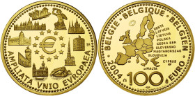 BELGIQUE, Royaume, Albert II (1993-2013), AV 100 euro, 2004. Elargissement de l'Union Européenne. Fr. 445. Ecrin et cetificat.

Flan poli / Proof