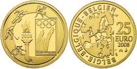 BELGIQUE, Royaume, Albert II (1993-2013), AV 25 euro, 2008. Jeux Olympiques de Pékin. Fr. 455. Ecrin et certificat.

Flan poli / Proof
