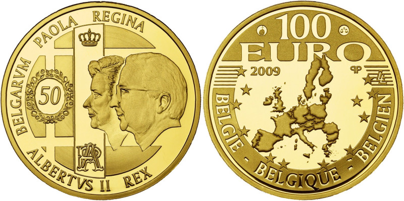 BELGIQUE, Royaume, Albert II (1993-2013), AV 100 euro, 2009. Noces d'or d'Albert...