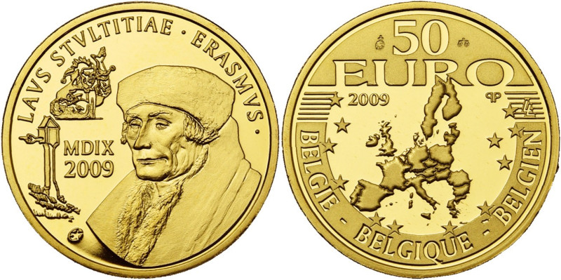 BELGIQUE, Royaume, Albert II (1993-2013), AV 50 euro, 2009. Erasme - 500e annive...