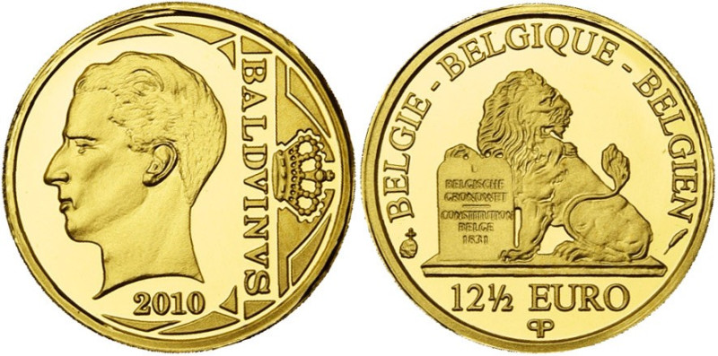 BELGIQUE, Royaume, Albert II (1993-2013), AV 12 1/2 euro, 2010. Baudouin. Ecrin....