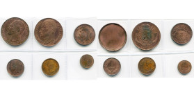 BELGIQUE, Royaume, lot de 6 essais en cuivre: Léopold Ier, 5 francs, s.d. (1847), droit uniface de Jéhotte (Beau); 5 francs 18(47), concours de Van Ac...