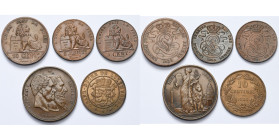 BELGIQUE, Royaume, lot de 5 p.: Léopold Ier, 10 centimes 1832 (avec point, coups sur la tranche), 5 centimes 1841 et 1849, Léopold II, module de 10 ce...