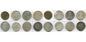 BELGIQUE, Royaume, lot de 8 p.: Siège d'Anvers, Napoléon Ier, 10 centimes 1814 W; Léopold Ier, 5 francs 1865 (2); Léopold II, 5 francs 1867, 1873; Léo...