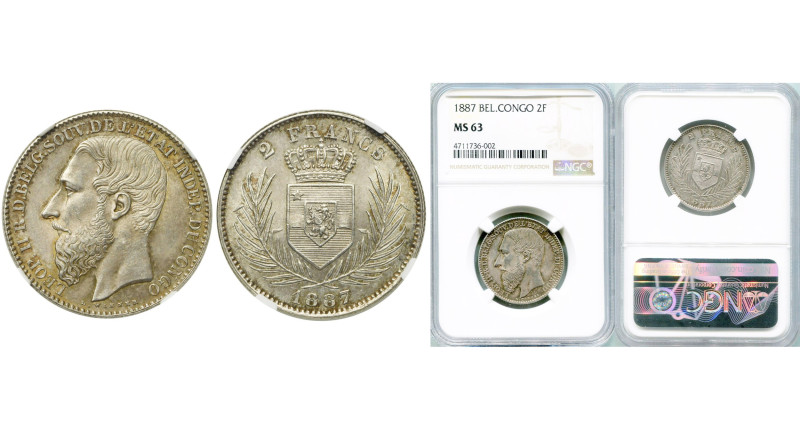 CONGO, Etat Indépendant, Léopold II (1885-1908), AR 2 francs, 1887. Dupriez 17. ...