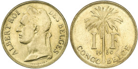 CONGO BELGE, Albert Ier (1909-1934), 1 franc, 1930 FR. Essai en laiton. Tranche cannelée. Bogaert 267B4. 5,37 g. Rare. Petites taches. Flan mince.

...