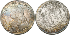 FRANCE, Royaume, Louis XV (1715-1774), AR écu aux rameaux d'olivier, 1727 C, Caen. D/ B. habillé à g., décoré de la croix du Saint-Esprit. R/ Ecu de F...