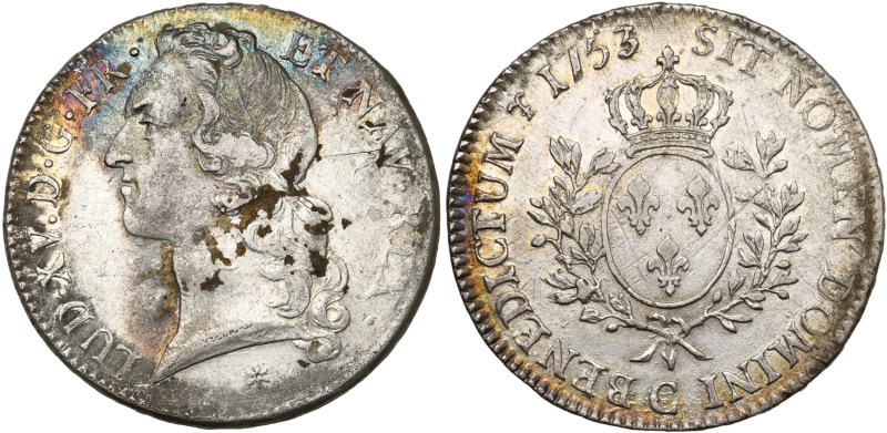 FRANCE, Royaume, Louis XV (1715-1774), AR écu au bandeau, 1753 C, Caen. D/ T. à ...