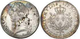 FRANCE, Royaume, Louis XV (1715-1774), AR écu au bandeau, 1753 C, Caen. D/ T. à g., ceinte d'un bandeau. R/ Ecu de France couronné, entre deux rameaux...