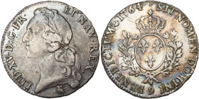 FRANCE, Royaume, Louis XV (1715-1774), AR écu au bandeau, 1764 9, Rennes. D/ T. à g., ceinte d'un bandeau. R/ Ecu de France couronné, entre deux ramea...