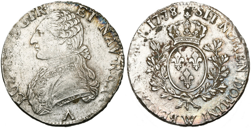 FRANCE, Royaume, Louis XVI (1774-1793), AR écu aux rameaux d'olivier, 1778 W, Li...