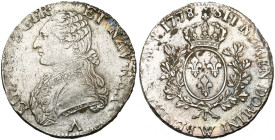 FRANCE, Royaume, Louis XVI (1774-1793), AR écu aux rameaux d'olivier, 1778 W, Lille. D/ B. habillé à g., les cheveux noués par un ruban. R/ Ecu de Fra...