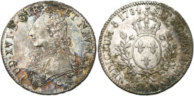 FRANCE, Royaume, Louis XVI (1774-1793), AR écu aux rameaux d'olivier, 1784 A, Paris. Deuxième semestre. D/ B. habillé à g., les cheveux noués par un r...
