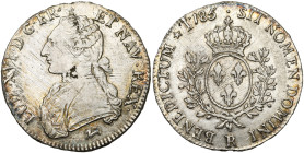 FRANCE, Royaume, Louis XVI (1774-1793), AR écu aux rameaux d'olivier, 1785 R, Orléans. D/ B. habillé à g., les cheveux noués par un ruban. R/ Ecu de F...