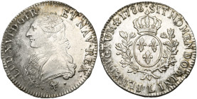 FRANCE, Royaume, Louis XVI (1774-1793), AR écu aux rameaux d'olivier, 1786 L, Bayonne. D/ B. habillé à g., les cheveux noués par un ruban. R/ Ecu de F...